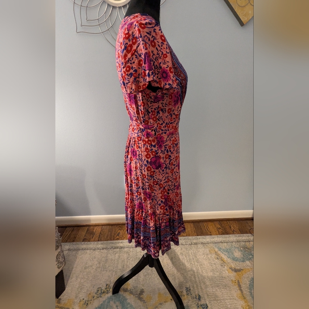 Akivide Women's Summer Boho Floral Print Wraparound Dress (L) - Picture 3 of 7